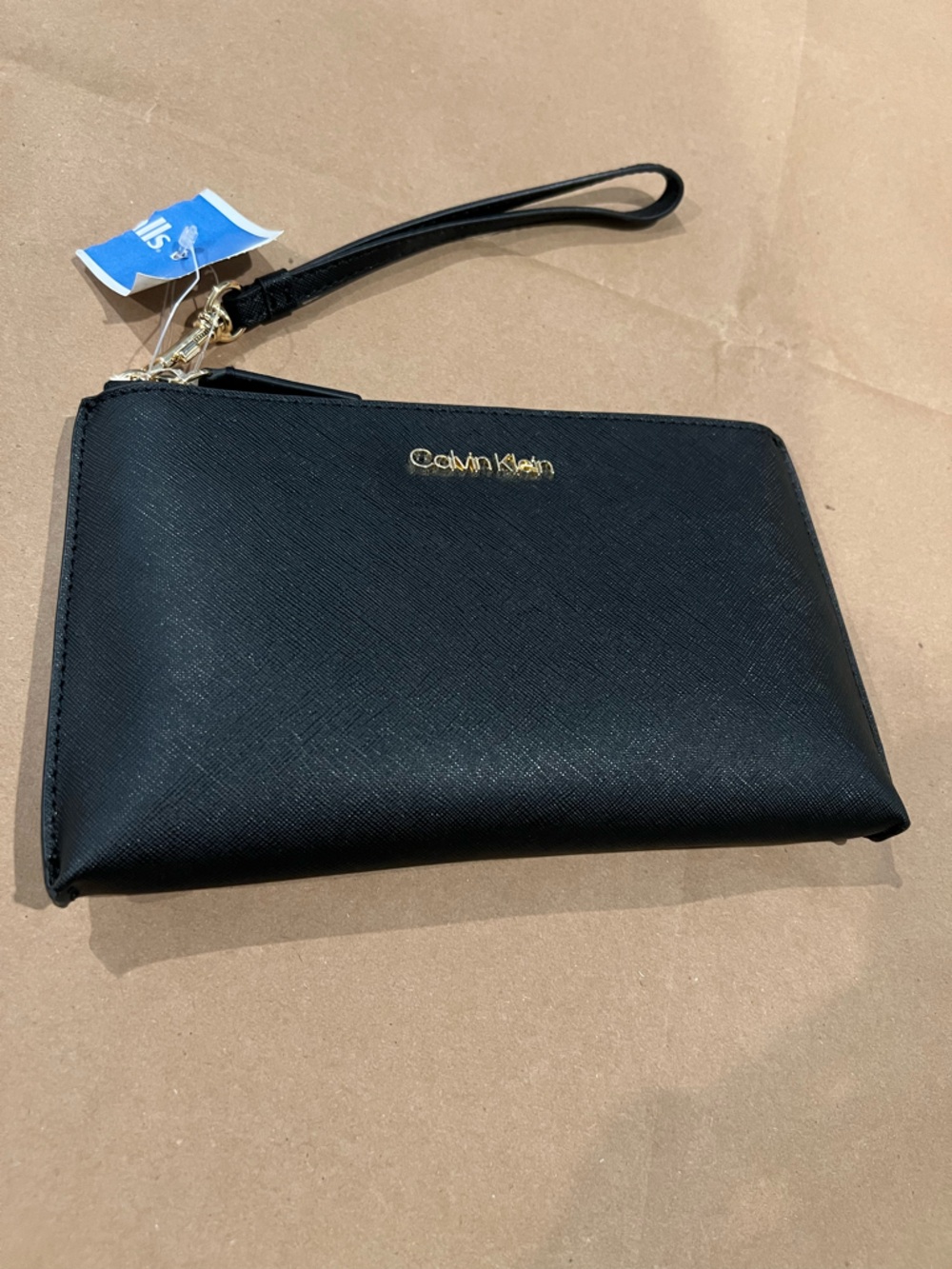 NWOT Calvin Klein Black Wristlet Clutch with Gold Logo